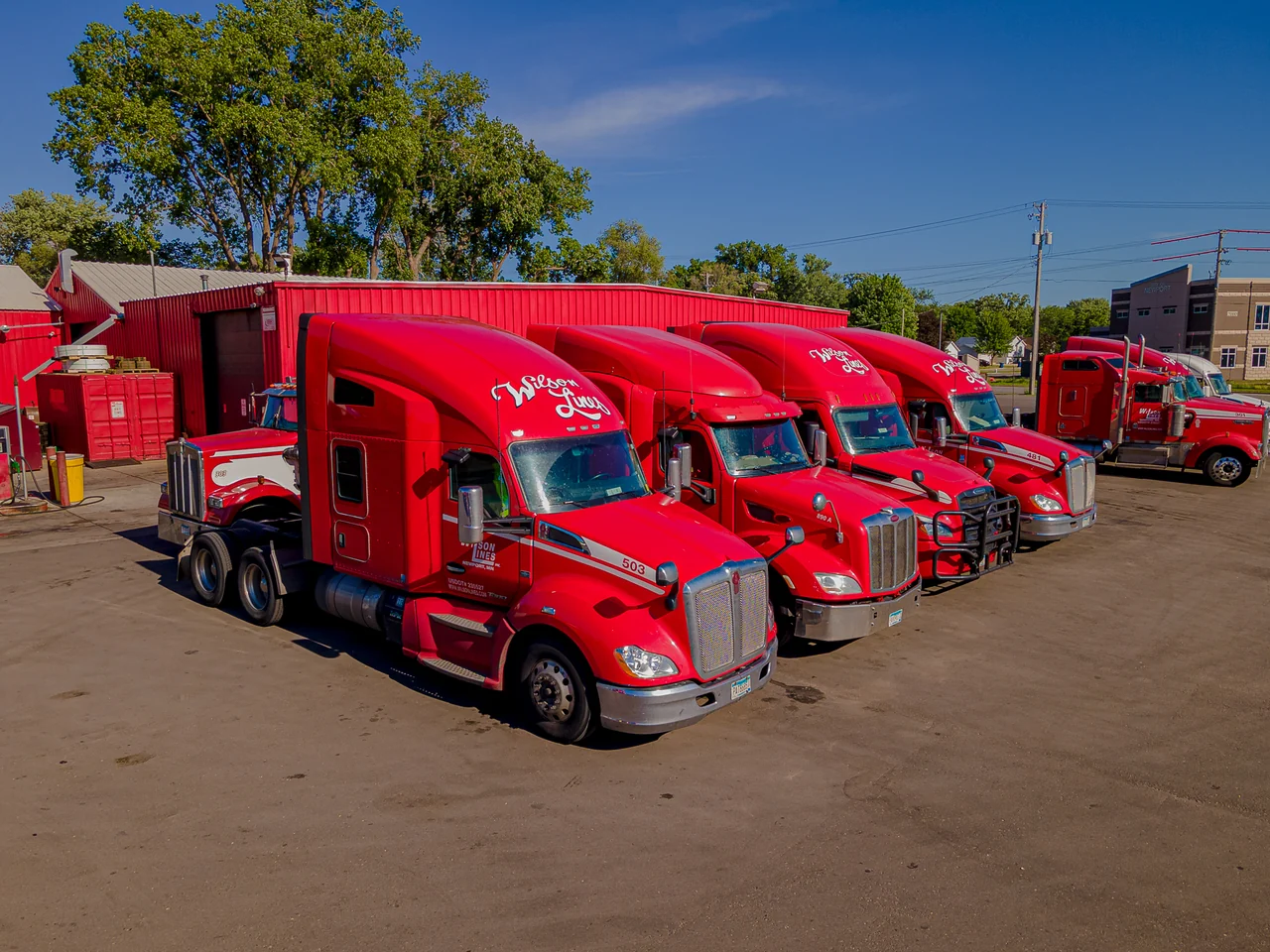 Wilson Lines trucks lined up in the fleet yard